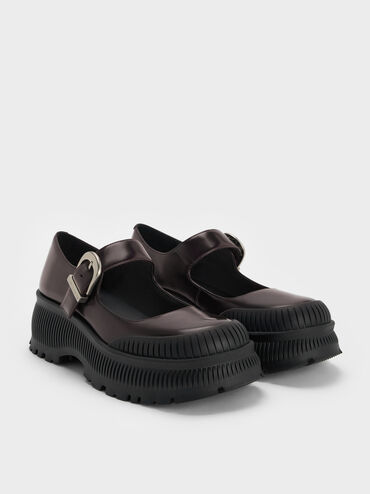 Darra Ridged-Sole Platform Mary Janes, Burgundy, hi-res