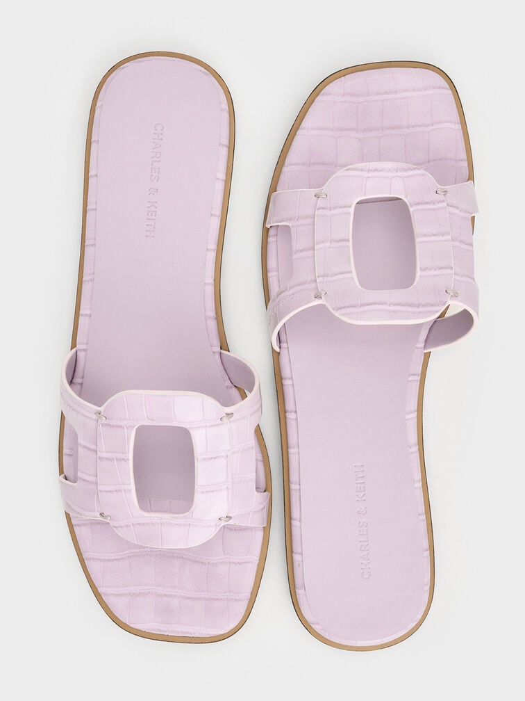 Easley Croc-Effect Cut-Out Slide Sandals, Animal Print Lilac, hi-res