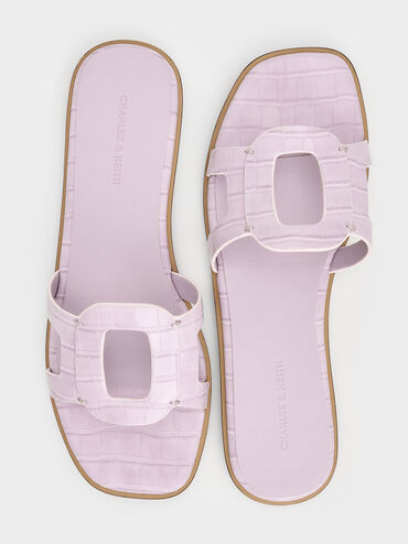 Easley Croc-Effect Cut-Out Slide Sandals, Animal Print Lilac, hi-res