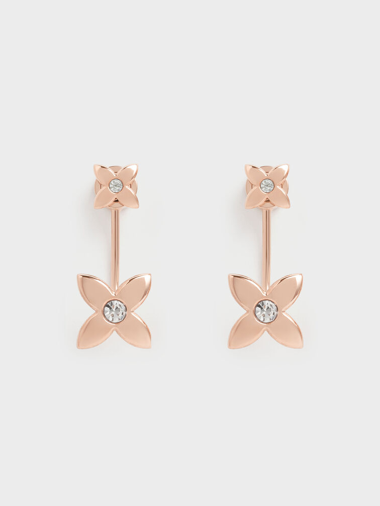 Felicity Flower-Motif Crystal Stud Jacket Earrings, Rose Gold, hi-res