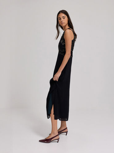 Patent Tapered Square-Toe Slingback Kitten Heels, Burgundy, hi-res