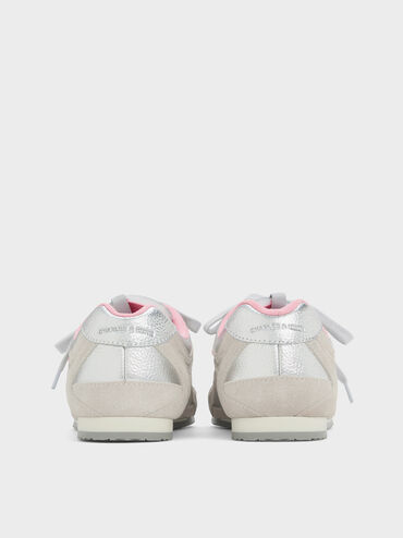 Metallic Leather & Suede Double-Lace Sneakers, Silver, hi-res