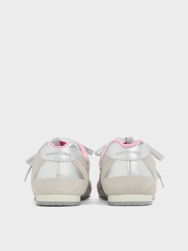 Metallic Leather & Suede Double-Lace Sneakers, Silver, hi-res