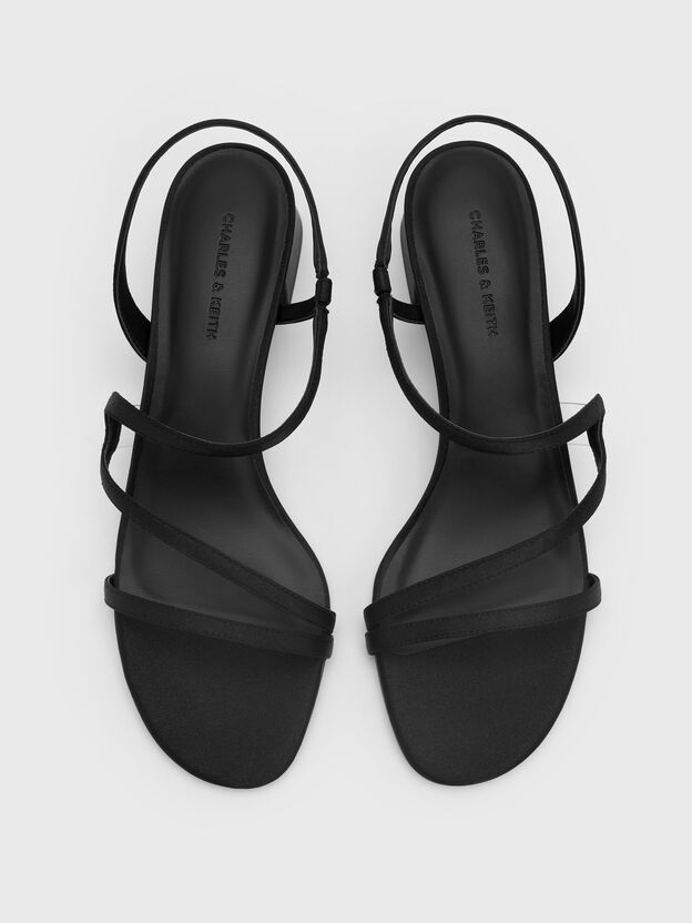 Arden Satin Wavy Slingback Sandals, Black Textured, hi-res
