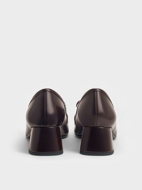 Circle-Charm Bow Loafer Pumps, Burgundy, hi-res