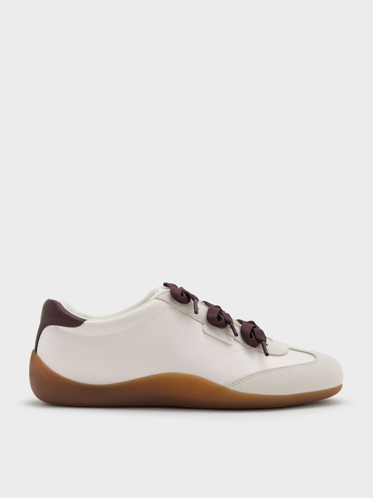 Satin Textured Contrast-Panel Triple-Bow Sneakers, Chalk, hi-res