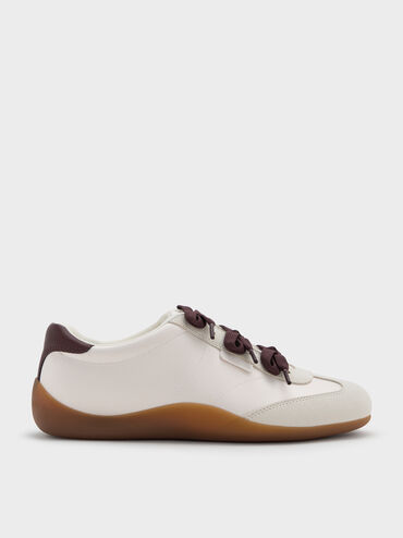 Satin Textured Contrast-Panel Triple-Bow Sneakers, Chalk, hi-res