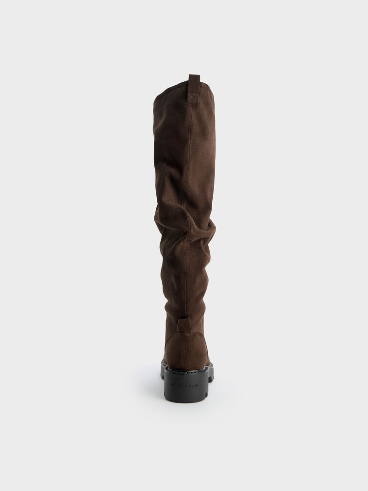 Camilla Faux Suede Thigh-High Boots, Dark Brown Textured, hi-res