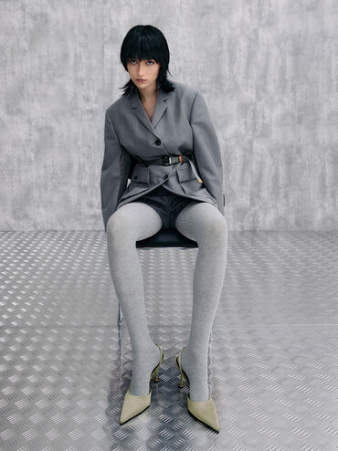 Wynn Recycled Polyester Pointed-Toe Sculptural-Heel Slingback Pumps, Green, hi-res