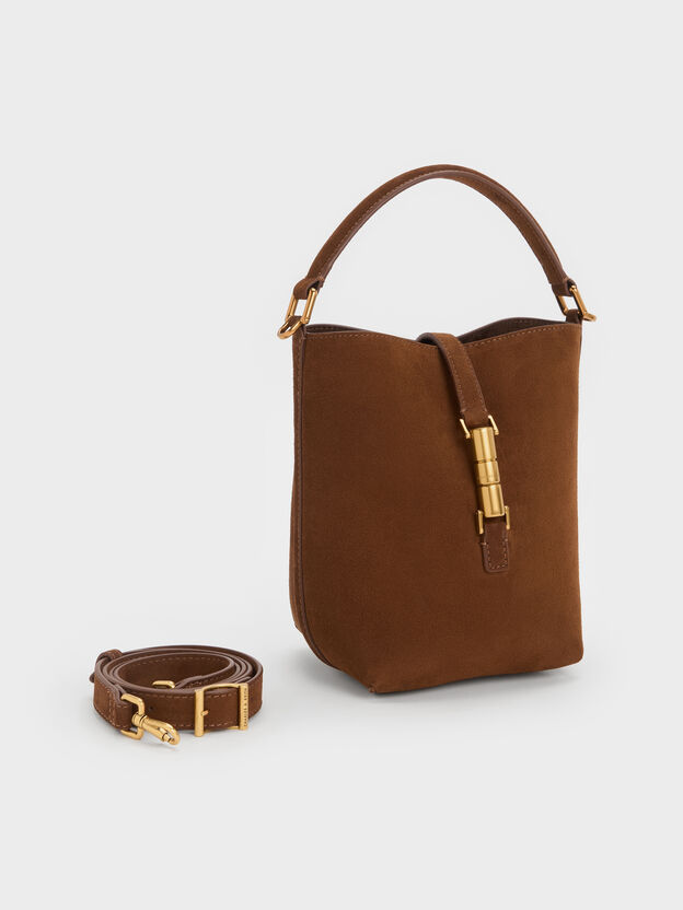 Cesia Metallic-Accent Bucket Bag, Pecan Brown, hi-res