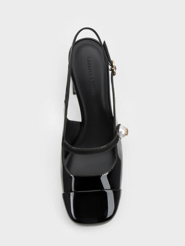 Aeryn Patent Pearl Slingback Pumps, Black Patent, hi-res