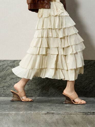 Mesh Sculptural-Heel Wedges, Nude, hi-res