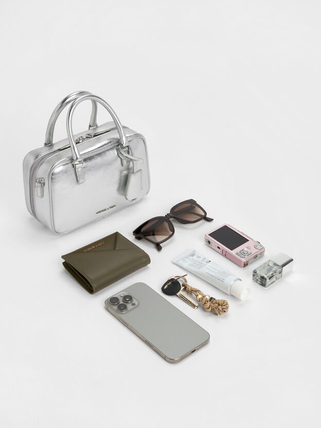 Mini Sianna Metallic Bowling Bag, Silver, hi-res