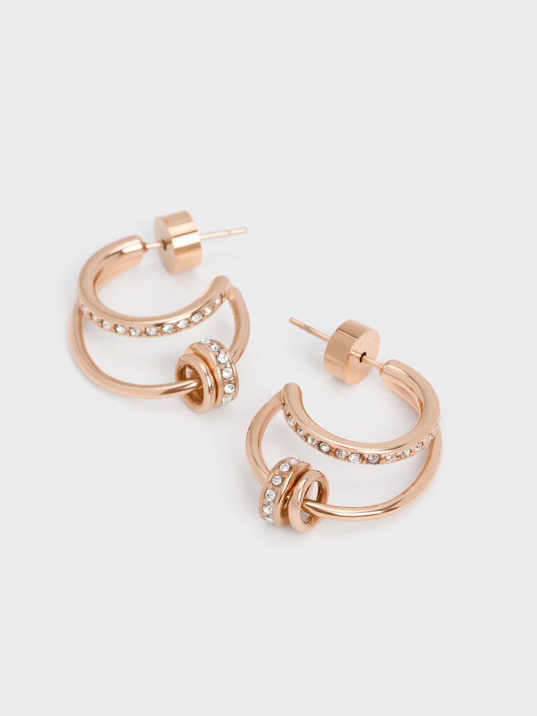 Hermione Crystal Crescent Earrings, Rose Gold, hi-res