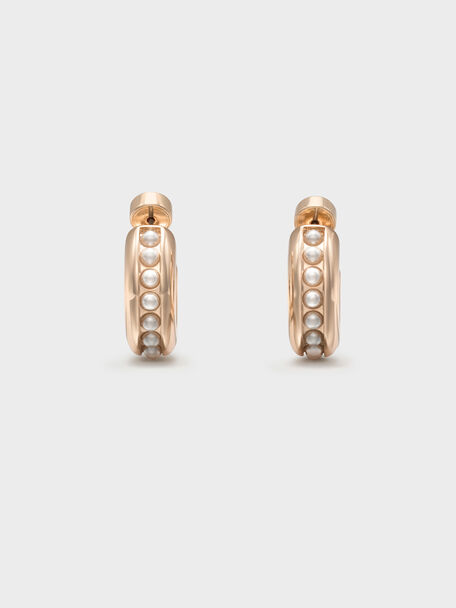 Pearl Open-Hoop Earrings, Rose Gold, hi-res