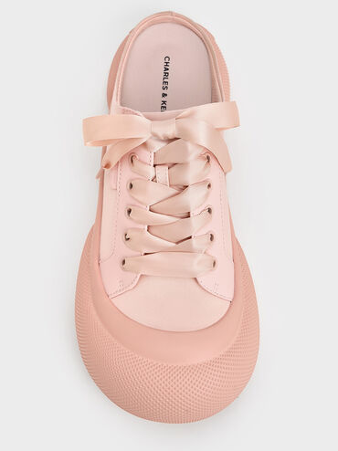 Satin Lace-Up Slip-On Sneakers, Light Pink, hi-res