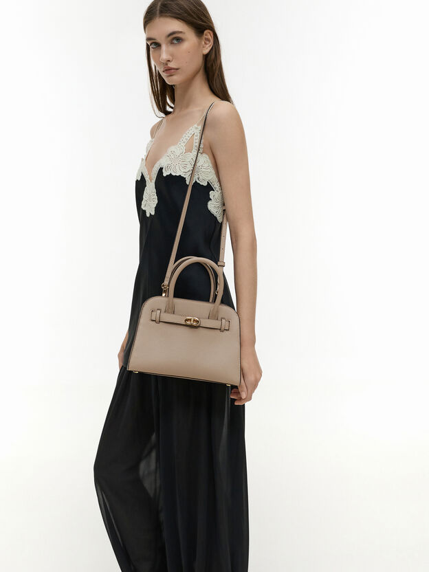 Aubrielle Belted Tote Bag, Taupe, hi-res