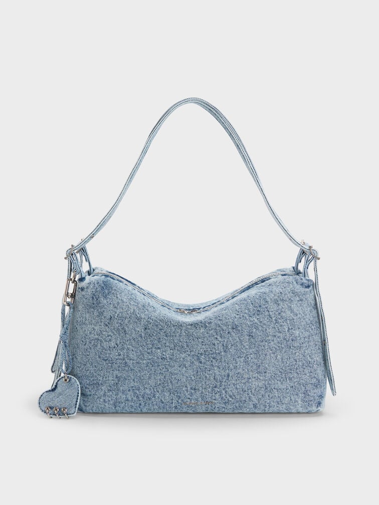 Rey Denim Slouchy Shoulder Bag, Denim Blue, hi-res