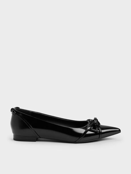 Bettina Double-Bow Pointed Ballet Flats, Black Box, hi-res