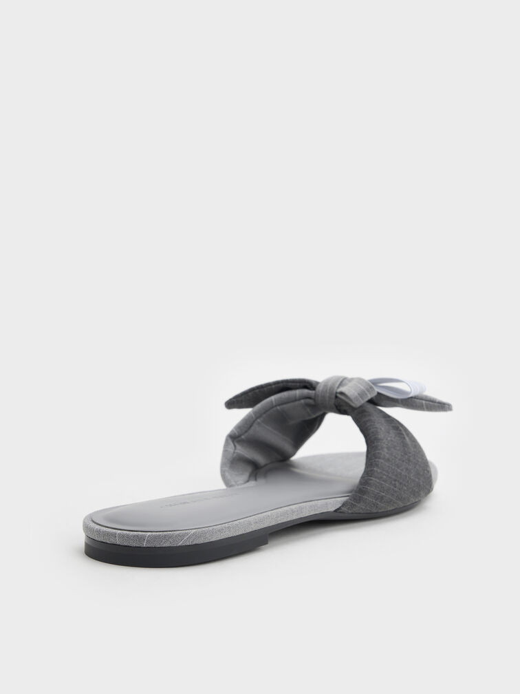 Striped Bow Slide Sandals, Grey, hi-res