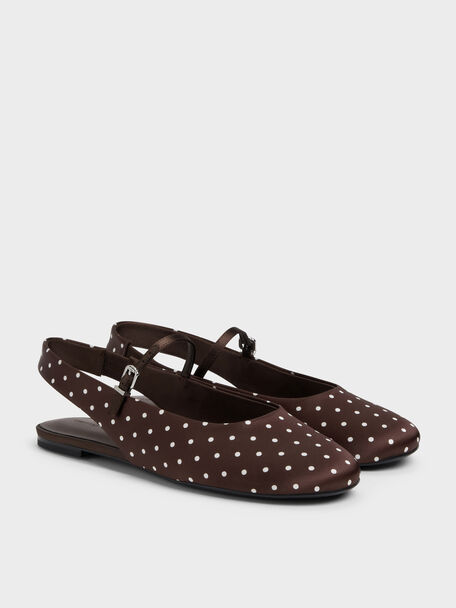 Imani Polka-Dot Slingback Flats, Dark Brown Textured, hi-res