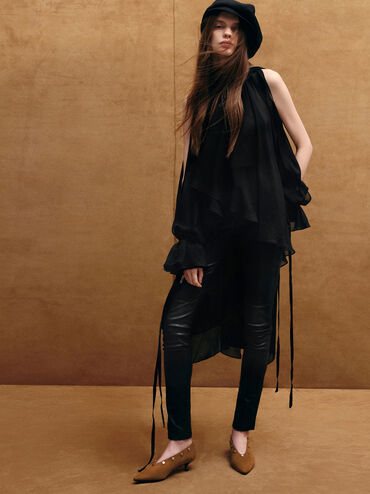 Gael Faux Suede Studded Convertible Kitten-Heel Knee-High Boots, Brown, hi-res