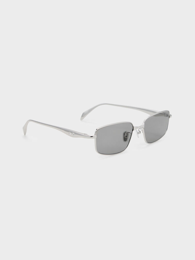 Celestia Rectangular Clear Sunglasses, Silver, hi-res