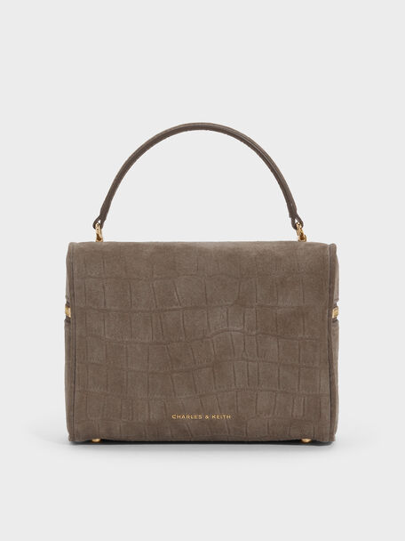 Pansy Croc-Effect Vanity Bag, Stone Grey, hi-res