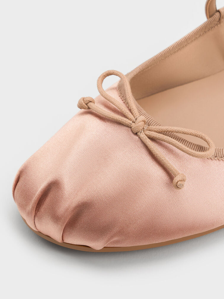 Emiko Satin Bow Mary Jane Flats, Nude, hi-res