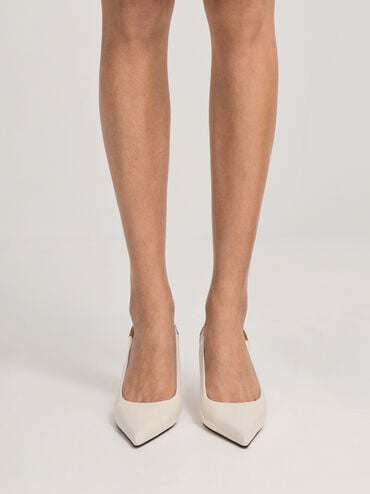 Cody Leather Pointed-Toe Kitten-Heel Slingback Pumps, Chalk, hi-res