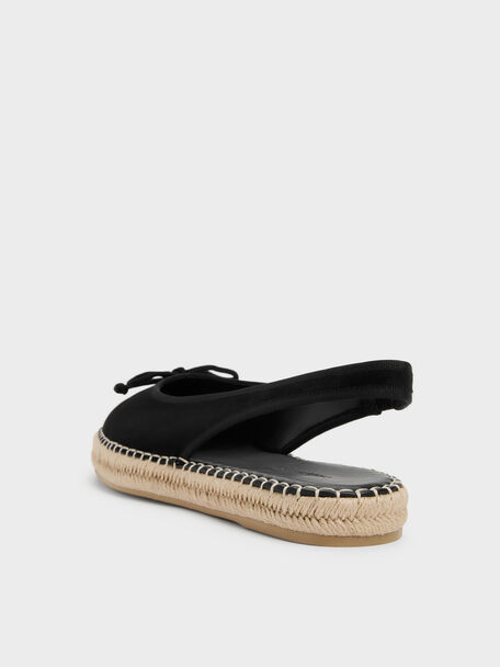 Faux Suede Bow Slingback Espadrilles, Black Textured, hi-res