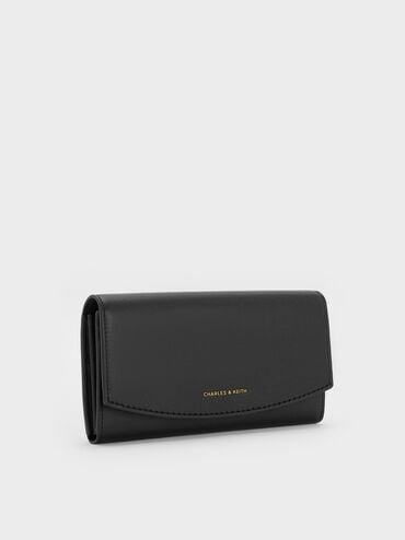 Briony Curved Flap Long Wallet, Black, hi-res