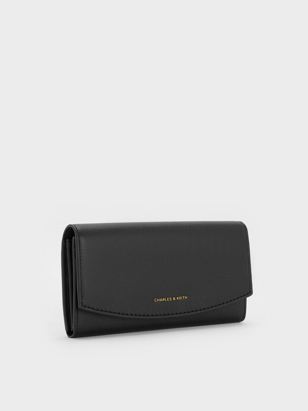 Briony Curved Flap Long Wallet, Black, hi-res