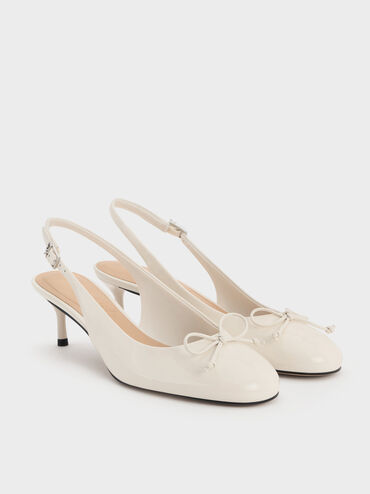 Aretha Patent Leather Bow Slingback Kitten Heels, Chalk, hi-res