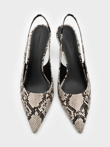 Kaia Snake-Print Pointed-Toe Slingback Pumps, Animal Print Natural, hi-res