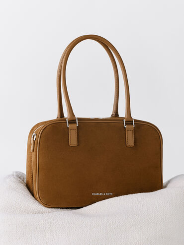 Sianna Recycled Suede Bowling Bag, Sienna Brown, hi-res