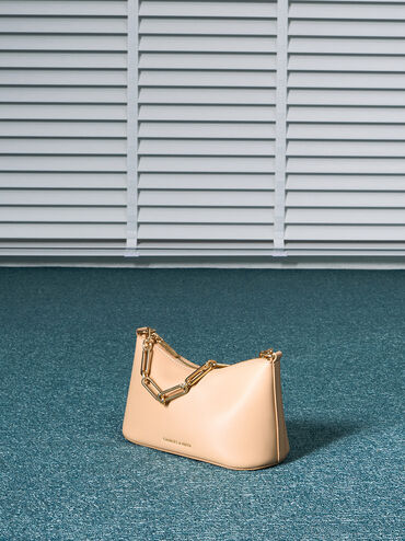 Robyn Elongated Chain-Handle Bag, Beige, hi-res