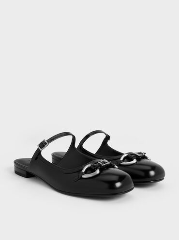 Metallic-Accent Flat Mules, Black Box, hi-res