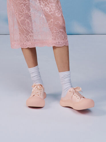 Satin Lace-Up Slip-On Sneakers, Light Pink, hi-res
