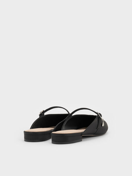 Teardrop-Crystal Flat Mules, Black Textured, hi-res
