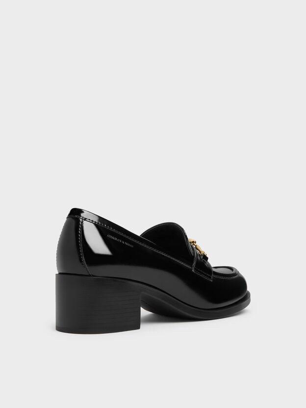 Metallic-Buckle Loafer Pumps, Black Box, hi-res