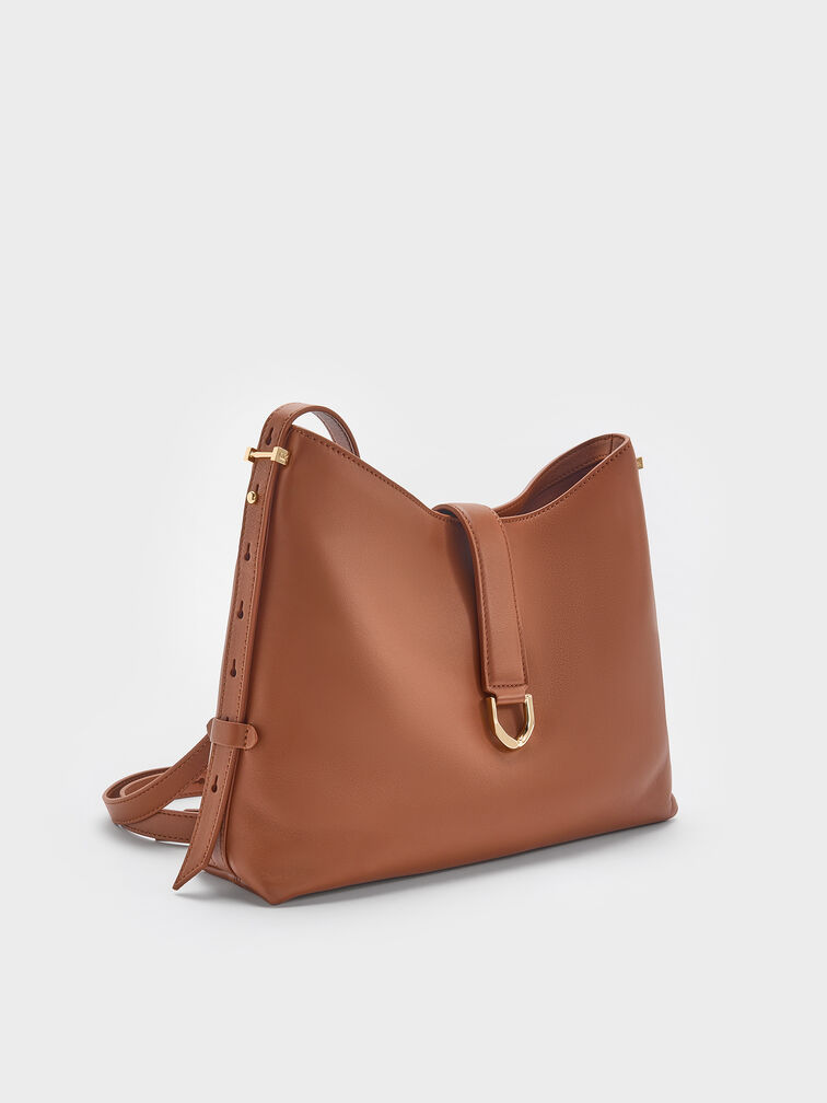 Gabine Leather Belted Hobo Bag, Chocolate, hi-res