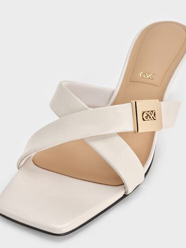 Cody Leather Crossover-Strap Heeled Sandals, Chalk, hi-res