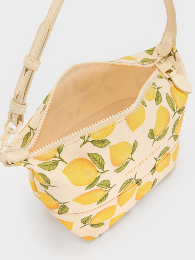 Amity Canvas Lemon-Print Hobo Bag, Butter Yellow, hi-res