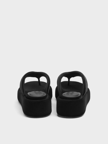 Velvet Flatform Thong Sandals, Black Textured, hi-res