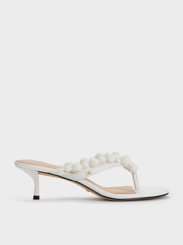 Leather Beaded Thong Kitten Heels, Chalk, hi-res