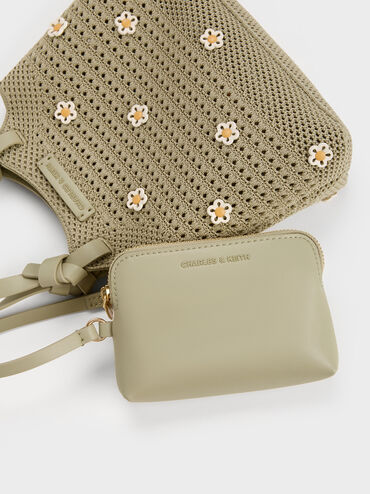 Mini Ida Flower Knitted Tote Bag, Pale Olive, hi-res
