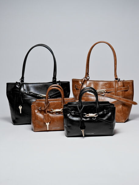 Delfina Belted Tote Bag, Noir, hi-res