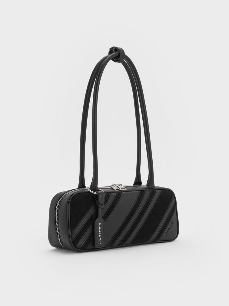 Zeya Recycled Suede Striped Shoulder Bag, Noir, hi-res
