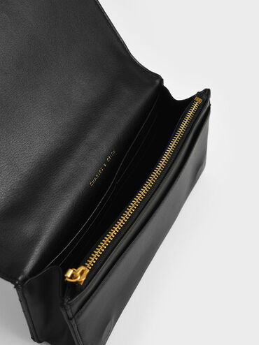 Paffuto Quilted Chain-Handle Long Wallet, Black, hi-res